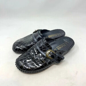 La Plume Judy Black Patent Leather Crocodile Clog Mules‎ Size 36 / US 6